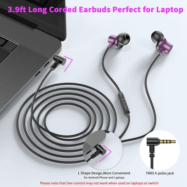 Alt view image 3 of 7 - 3.5mm Wired Headphones for Laptop School Kids Earbuds with Case Mic 3.5mm Jack Noise Isolating Cord Earphones Plug in EarbudS for Kindle Fire Tablet/Chromebook ThinkPad Computer/Airplane,Purple