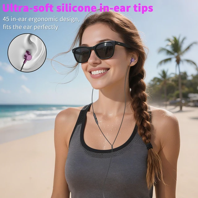 Alt view image 6 of 7 - 3.5mm Wired Headphones for Laptop School Kids Earbuds with Case Mic 3.5mm Jack Noise Isolating Cord Earphones Plug in EarbudS for Kindle Fire Tablet/Chromebook ThinkPad Computer/Airplane,Purple