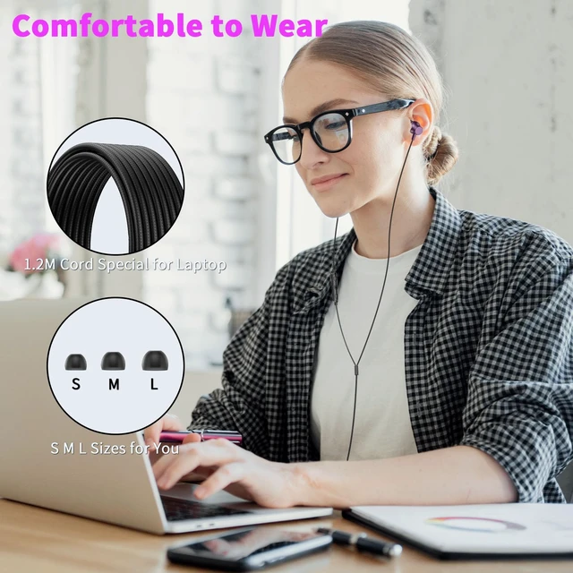Alt view image 4 of 7 - 3.5mm Wired Headphones for Laptop School Kids Earbuds with Case Mic 3.5mm Jack Noise Isolating Cord Earphones Plug in EarbudS for Kindle Fire Tablet/Chromebook ThinkPad Computer/Airplane,Purple