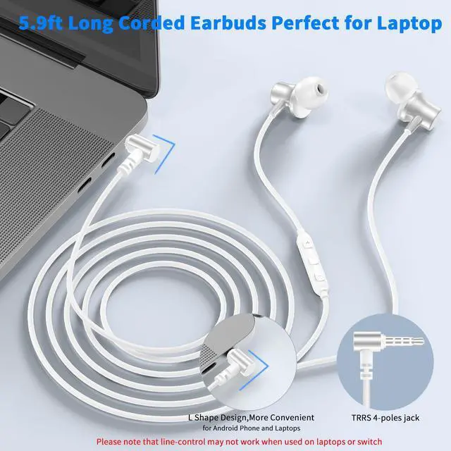 Alt view image 2 of 7 - AIAUXAI 3.5mm Wired Earbuds with Mic for School Laptop PC Chromebook,White