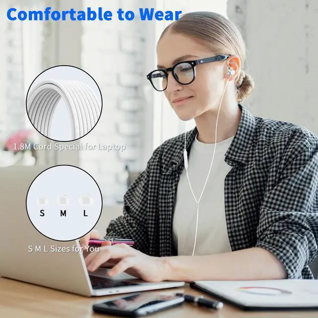 Alt view image 4 of 7 - AIAUXAI 3.5mm Wired Earbuds with Mic for School Laptop PC Chromebook,White
