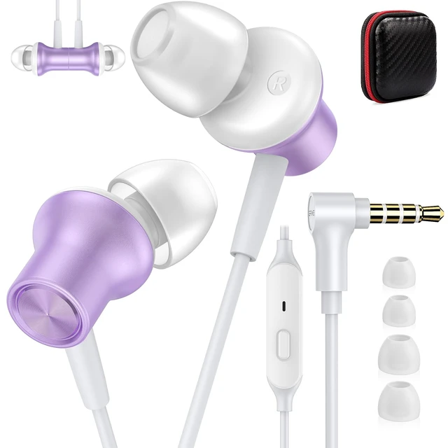Main image of 3.5mm Headphones Wired Earbuds for Chromebook Laptop PC, Purple Noise Isolating Ear Buds Wired Plug in Audio Jack Mic/Mute HiFi Stereo Headphone Cord Earphones for Kindle Fire Laptop School