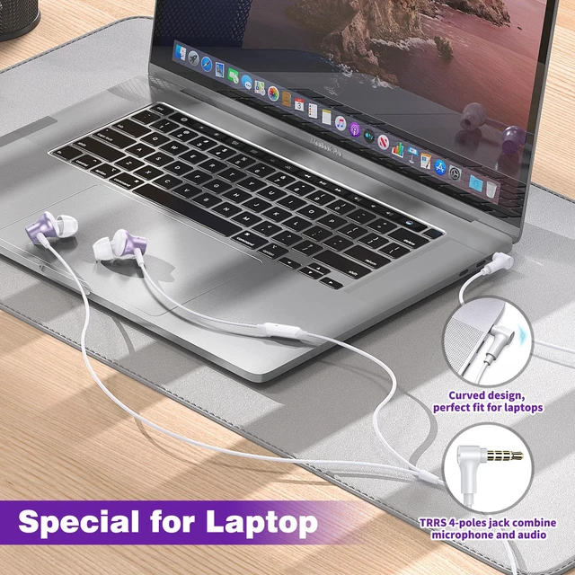 Alt view image 4 of 7 - 3.5mm Headphones Wired Earbuds for Chromebook Laptop PC, Purple Noise Isolating Ear Buds Wired Plug in Audio Jack Mic/Mute HiFi Stereo Headphone Cord Earphones for Kindle Fire Laptop School