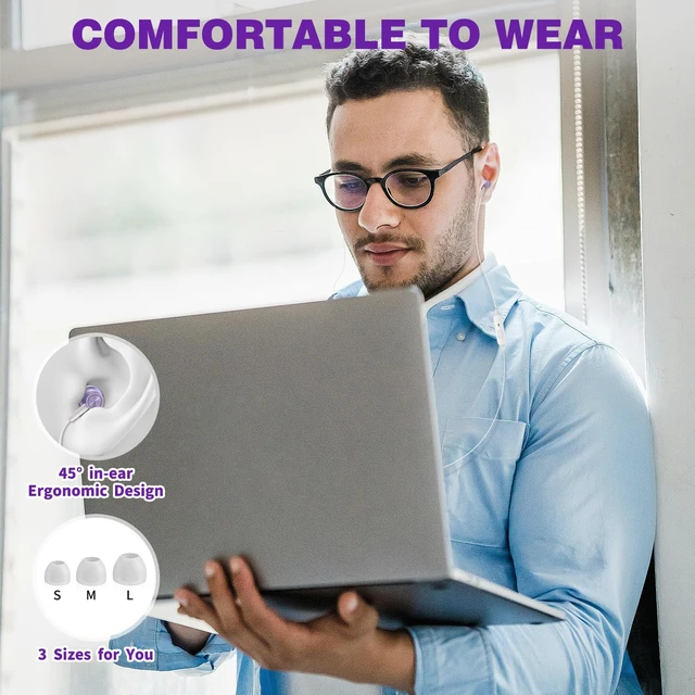 Alt view image 6 of 7 - 3.5mm Headphones Wired Earbuds for Chromebook Laptop PC, Purple Noise Isolating Ear Buds Wired Plug in Audio Jack Mic/Mute HiFi Stereo Headphone Cord Earphones for Kindle Fire Laptop School
