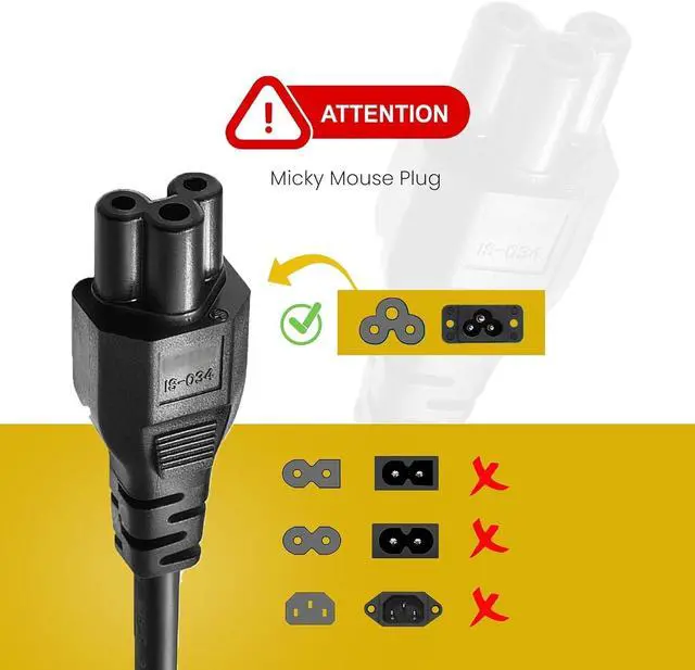 Alt view image 2 of 6 - 3 Prong Power Cord Replacement C5 Power Cable for Computers, TV, Monitors, Compatible with LG, Samsung, Dell, HP, Acer, Asus - NEMA 5-15P to C5 - Mickey Mouse Connector (3-Feet)