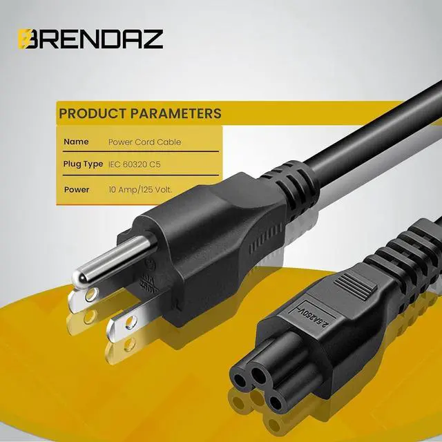 Alt view image 3 of 6 - 3 Prong Power Cord Replacement C5 Power Cable for Computers, TV, Monitors, Compatible with LG, Samsung, Dell, HP, Acer, Asus - NEMA 5-15P to C5 - Mickey Mouse Connector (3-Feet)
