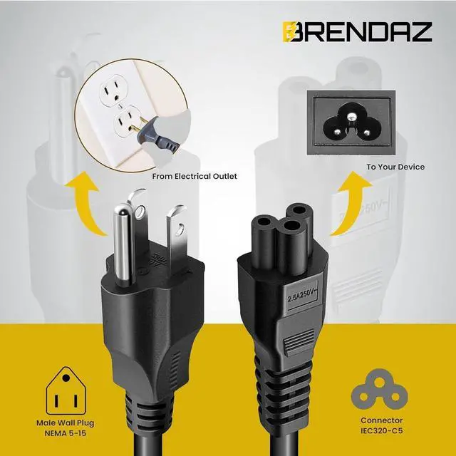 Alt view image 5 of 6 - 3 Prong Power Cord Replacement C5 Power Cable for Computers, TV, Monitors, Compatible with LG, Samsung, Dell, HP, Acer, Asus - NEMA 5-15P to C5 - Mickey Mouse Connector (3-Feet)