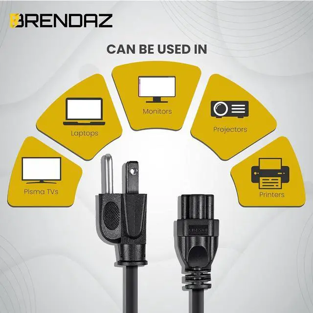 Alt view image 6 of 6 - 3 Prong Power Cord Replacement C5 Power Cable for Computers, TV, Monitors, Compatible with LG, Samsung, Dell, HP, Acer, Asus - NEMA 5-15P to C5 - Mickey Mouse Connector (3-Feet)