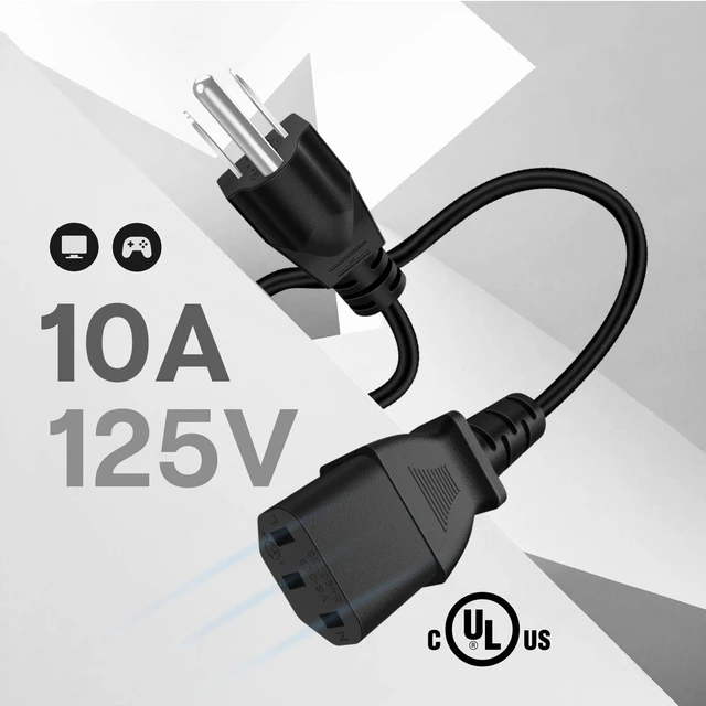 Alt view image 2 of 6 - 15FT PC Power Cord, 3 Prong 10A 125V NEMA 5-15P to IEC C13, Black 18 Awg Replacement Cable for Pcs, Monitors, Tvs, Printers, Ps3 and Other Devices with An Iec C13 Power Inlet