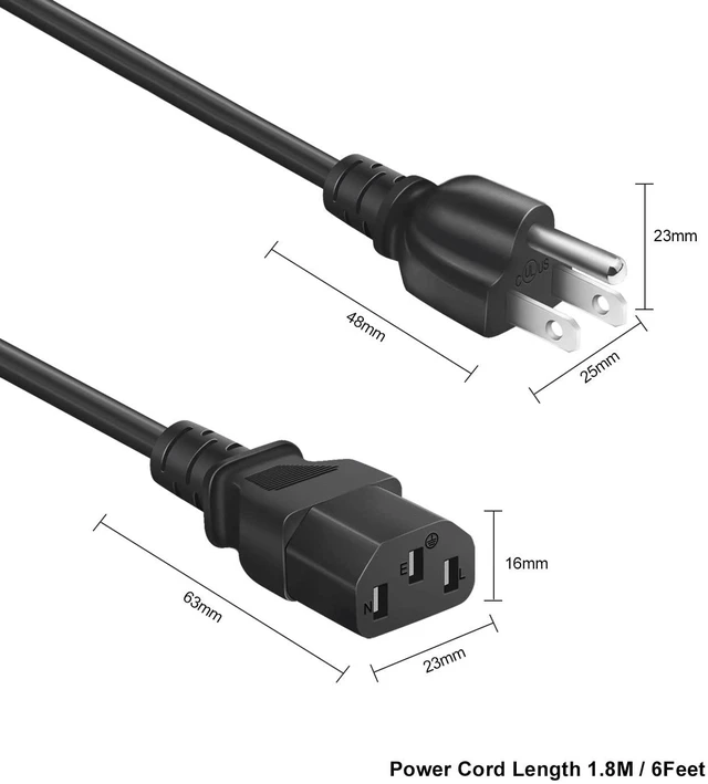 Alt view image 6 of 7 - Universal 3 Prong Power Cord 6FT 18AWG 10A 125V for TV Computer Printer | Compatible with Samsung Dell Vizio HP Laserjet Pro Radio Electronics and More Devices