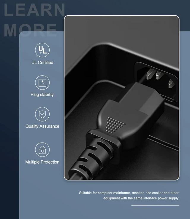 Alt view image 5 of 7 - Universal 3 Prong Power Cord 6FT 18AWG 10A 125V for TV Computer Printer | Compatible with Samsung Dell Vizio HP Laserjet Pro Radio Electronics and More Devices