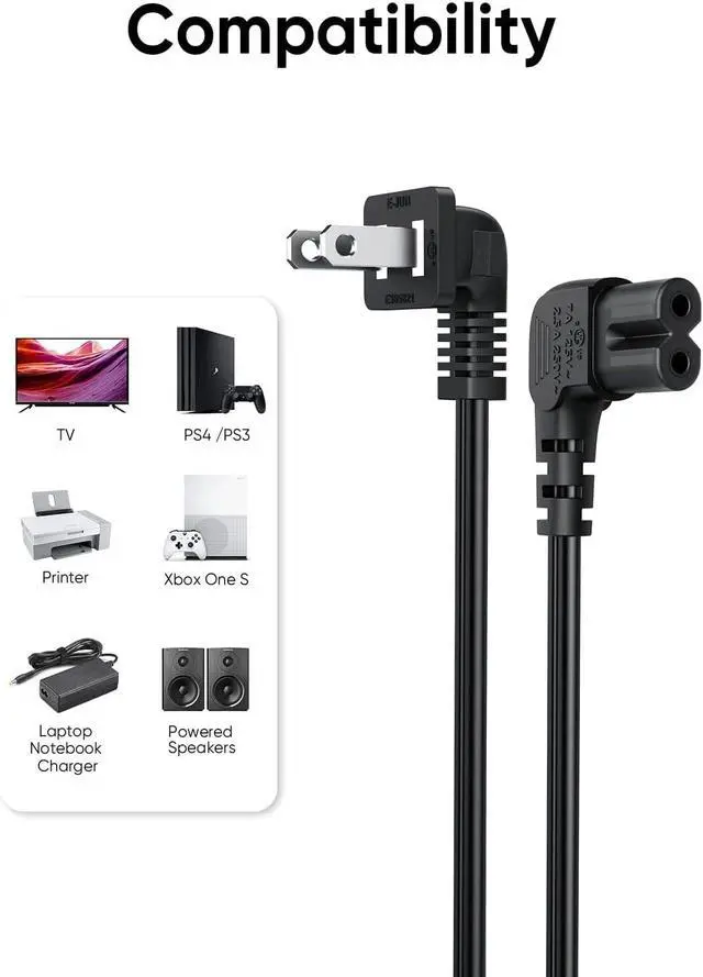 Alt view image 4 of 6 - 6 Feet IEC C7 to NEMA 1-15P 2-Slot Non-Polarized Power Cord