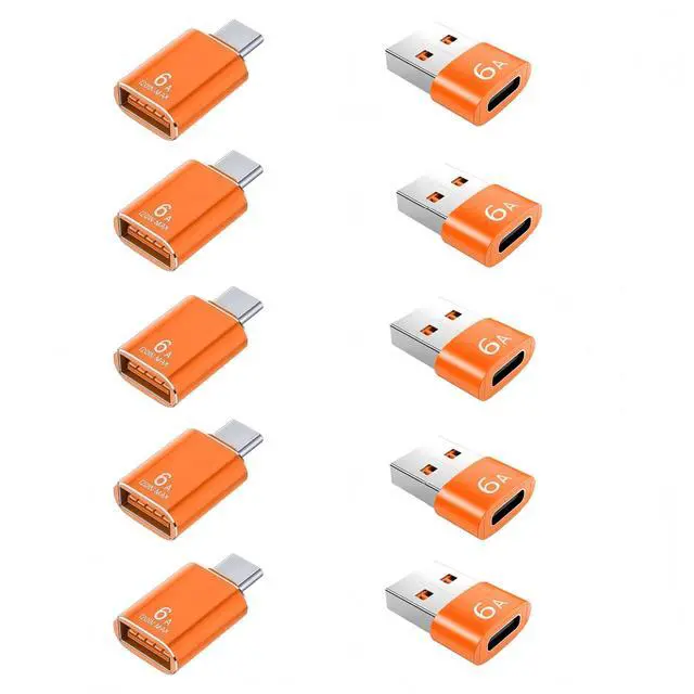 Main image of 10-Pack 10Gbps/120W USB C to USB Adapter & C Male to 3.1 Female Charger,Compatible with MacBook Pro/Air, iPhone 17 16 15 Pro Max/15 Plus/14 13 12 Samsung Galaxy S25/S24/S23/S22(Orange)
