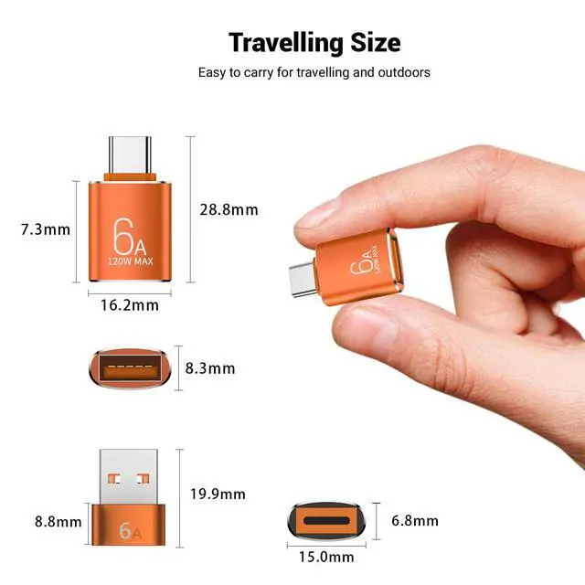 Alt view image 5 of 5 - 10-Pack 10Gbps/120W USB C to USB Adapter & C Male to 3.1 Female Charger,Compatible with MacBook Pro/Air, iPhone 17 16 15 Pro Max/15 Plus/14 13 12 Samsung Galaxy S25/S24/S23/S22(Orange)