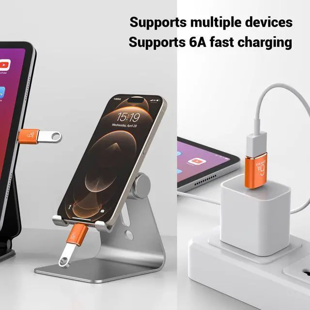 Alt view image 4 of 5 - 10-Pack 10Gbps/120W USB C to USB Adapter & C Male to 3.1 Female Charger,Compatible with MacBook Pro/Air, iPhone 17 16 15 Pro Max/15 Plus/14 13 12 Samsung Galaxy S25/S24/S23/S22(Orange)