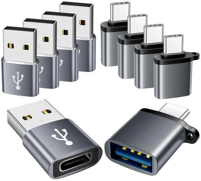Main image of USB to USB C Adapter & Type C to USB Adapter 10-Pack,USB-C to USB-A Male Female Data Transfer and Charging Converter for iPhone 17/16/15,MacBook Pro,iPad,Samsung Galaxy