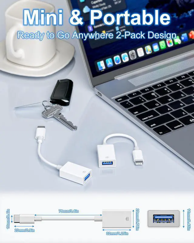 Alt view image 2 of 7 - USB C to USB A Adapter, 2 Pack Type-C OTG Male to Female Converter, for MacBook, iPad Pro, Galaxy, Laptops, Tablets, Flash Drives, Keyboards and More