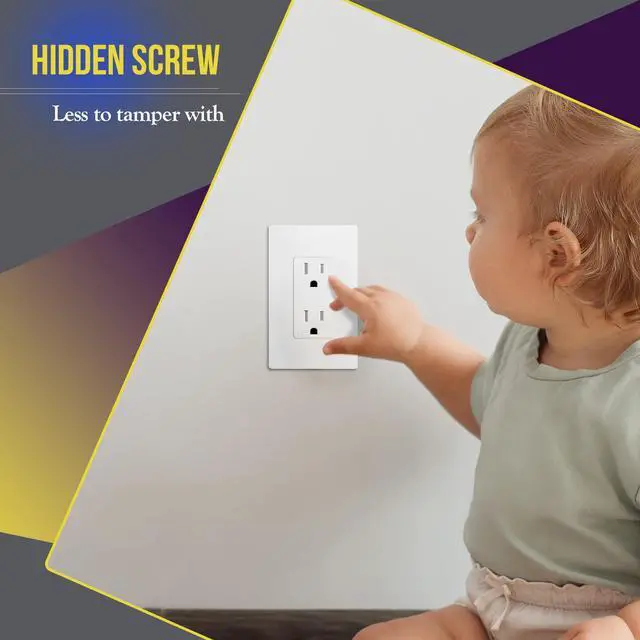 Alt view image 3 of 7 - Screwless Decorator Wall Plate Child Safe Outlet Cover, Size 1-Gang 4.68" H x 2.93" L, Polycarbonate Thermoplastic, SI8831-W-10PCS, White (10 Pack)