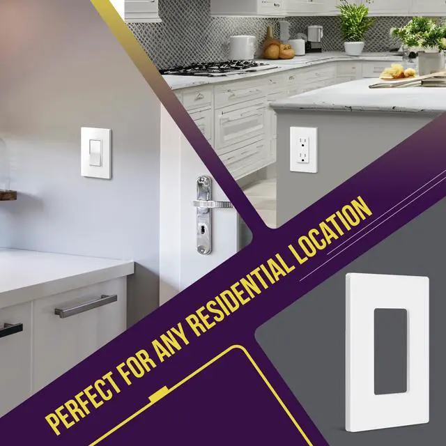 Alt view image 4 of 7 - Screwless Decorator Wall Plate Child Safe Outlet Cover, Size 1-Gang 4.68" H x 2.93" L, Polycarbonate Thermoplastic, SI8831-W-10PCS, White (10 Pack)