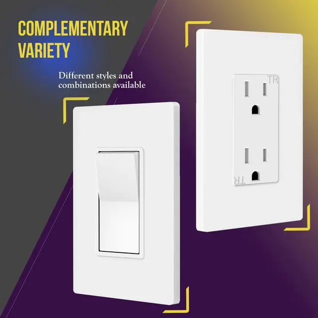 Alt view image 5 of 7 - Screwless Decorator Wall Plate Child Safe Outlet Cover, Size 1-Gang 4.68" H x 2.93" L, Polycarbonate Thermoplastic, SI8831-W-10PCS, White (10 Pack)