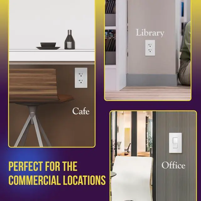 Alt view image 6 of 7 - Screwless Decorator Wall Plate Child Safe Outlet Cover, Size 1-Gang 4.68" H x 2.93" L, Polycarbonate Thermoplastic, SI8831-W-10PCS, White (10 Pack)