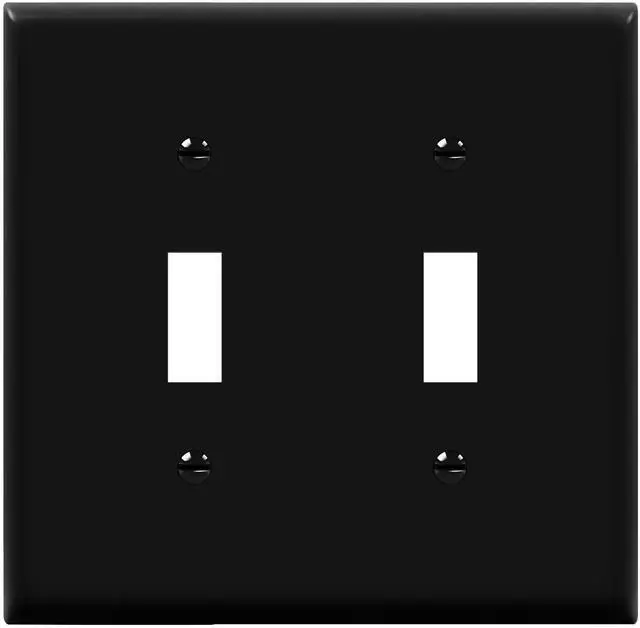 Main image of Double Toggle Switch Cover, Two Gang Light Switch Wall Plate, Standard Size 2-Gang 4.5" x 4.5", Unbreakable Polycarbonate Thermoplastic, UL Listed, 8812-BK, Black