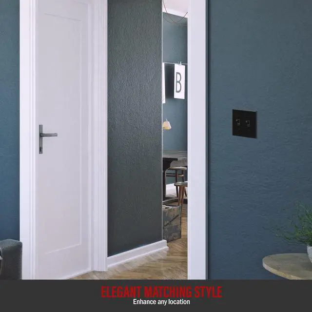 Alt view image 2 of 7 - Double Toggle Switch Cover, Two Gang Light Switch Wall Plate, Standard Size 2-Gang 4.5" x 4.5", Unbreakable Polycarbonate Thermoplastic, UL Listed, 8812-BK, Black