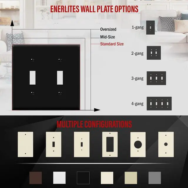 Alt view image 4 of 7 - Double Toggle Switch Cover, Two Gang Light Switch Wall Plate, Standard Size 2-Gang 4.5" x 4.5", Unbreakable Polycarbonate Thermoplastic, UL Listed, 8812-BK, Black