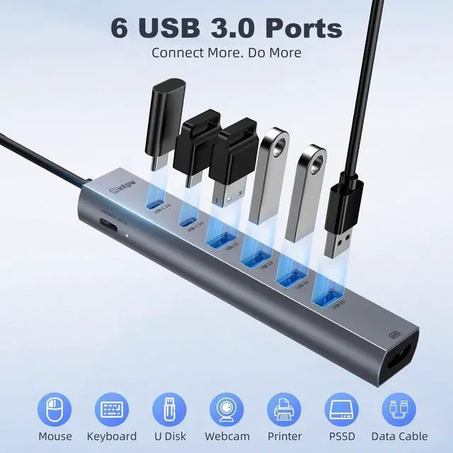 Alt view image 5 of 7 - USB C Hub HDMI Multiport Adapter USB C to HDMI USBC Hub with HDMI 4K60Hz 8 Ports Aluminum Thunderbolt to USB Hub 3.0 5Gbps Type C Hub Extender for Laptop Mac iPad PC Surface(8 Ports)
