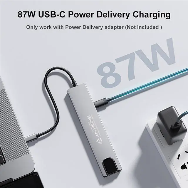 Alt view image 3 of 6 - USB C Hub Ethernet HDMI 4K Adapter, 8-in-1 Multiport Dock USB-C to RJ45 Ethernet USB 3.0 SD/TF Card Reader 87W PD Charging Port Dongle Compatible with MacBook Pro/Air and Type C Windows Laptop