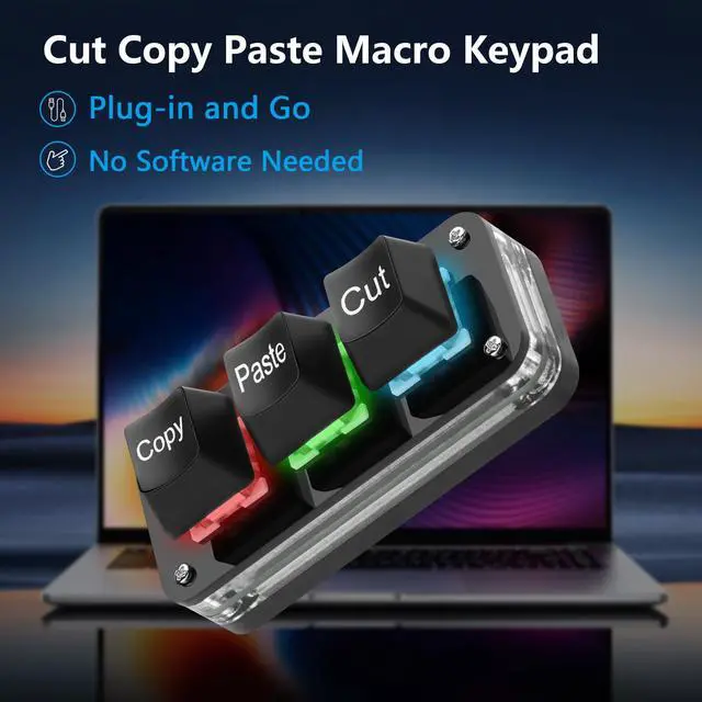 Alt view image 7 of 7 - Mini 3-Key Cut Copy Paste Keyboard Programmable Keypads with LED Light Mechanical Hot Swap Macro Keyboard for Working and Gaming