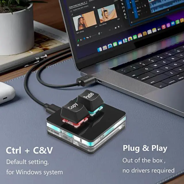 Alt view image 2 of 7 - USB Mini 2 Key Keypad 2-Key Copy Paste Keyboard OSU Keypad HotSwap One Handed Mechanical Gaming Keyboard with USB Cable for Accounting Working or Rhythm Games