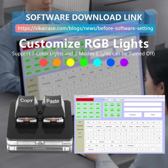 Alt view image 3 of 7 - USB Mini 2 Key Keypad 2-Key Copy Paste Keyboard OSU Keypad HotSwap One Handed Mechanical Gaming Keyboard with USB Cable for Accounting Working or Rhythm Games