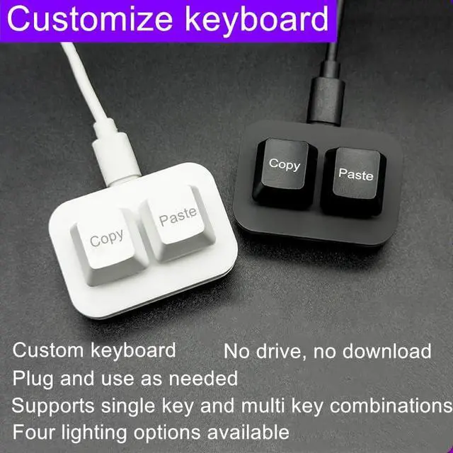 Alt view image 4 of 6 - USB Mini 2-Key Programmable Macro Keyboard, Hot Swappable Mechanical Keyboard with 1.5 Meter USB Data Cable (Black)