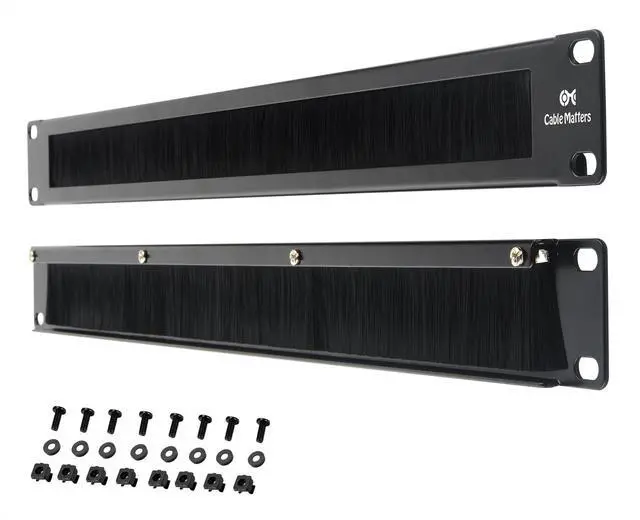 Main image of 2-Pack Rackmount or Wall Mount 1U 19 Brush Panel (19-inch Rack Mount Brush Panel 1U) in Black