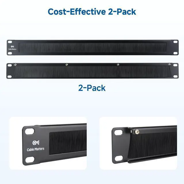 Alt view image 7 of 7 - 2-Pack Rackmount or Wall Mount 1U 19 Brush Panel (19-inch Rack Mount Brush Panel 1U) in Black