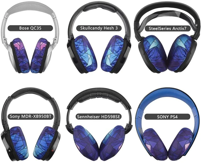 Alt view image 7 of 7 - 2 Pairs Flex Fabric Headphones Ear Covers - Product Safety Certified - Washable & Stretchable Earcup Protectors for Over-Ear Headsets, Sweat Pads for Gym, Gaming (Size M/Diamond)