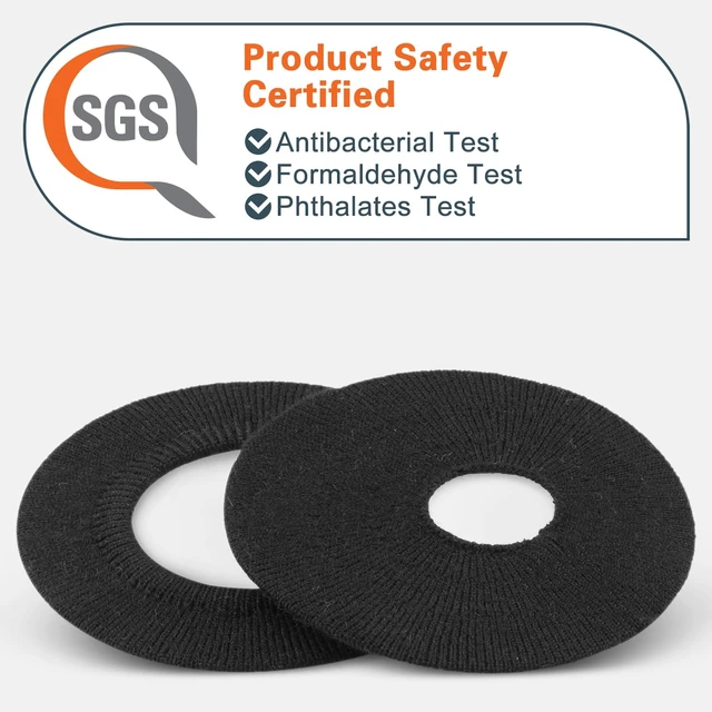 Alt view image 2 of 7 - 2 Pairs Stretch Knit Over-Ear Earcup Covers, Black, Fits 8-10 cm Machine Washable, Cable Hole, Protects Ear Pads From Sweat And Oils, SGS Certified, 2 Pairs Included, May Cover Controls