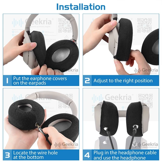 Alt view image 5 of 7 - 2 Pairs Stretch Knit Over-Ear Earcup Covers, Black, Fits 8-10 cm Machine Washable, Cable Hole, Protects Ear Pads From Sweat And Oils, SGS Certified, 2 Pairs Included, May Cover Controls