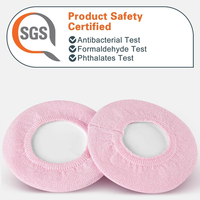 Alt view image 2 of 7 - 2 Pairs Knit Headphones Ear Covers - Product Safety Certified - Washable & Stretchable Sanitary Earcup Protectors for Over-Ear Headsets, Sweat Pads for Gym, Gaming (Size M/Pink)