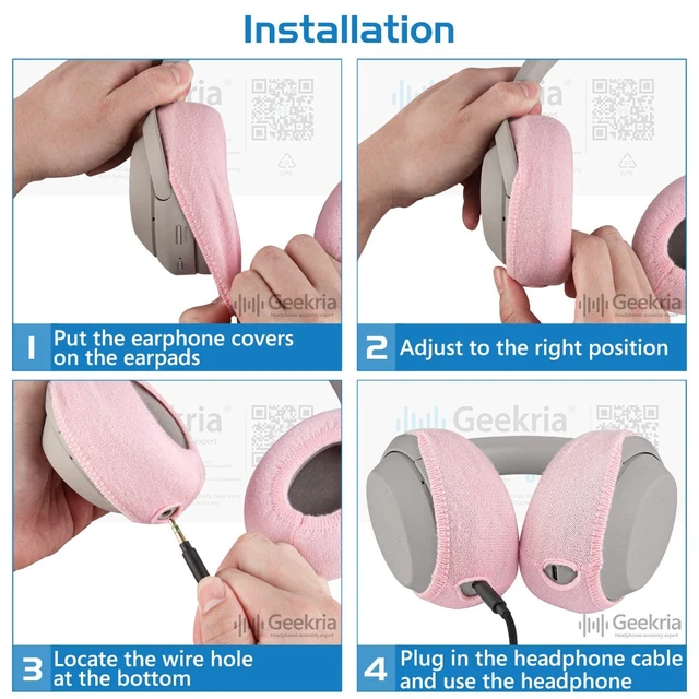 Alt view image 5 of 7 - 2 Pairs Knit Headphones Ear Covers - Product Safety Certified - Washable & Stretchable Sanitary Earcup Protectors for Over-Ear Headsets, Sweat Pads for Gym, Gaming (Size M/Pink)