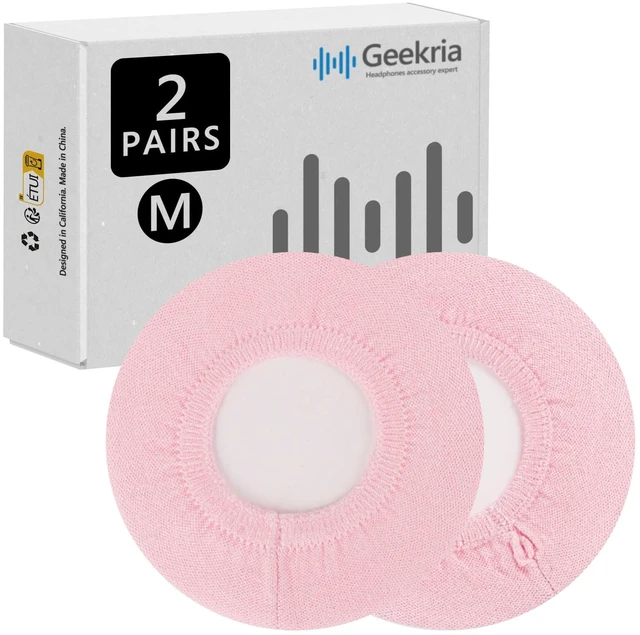 Main image of 2 Pairs Knit Headphones Ear Covers - Product Safety Certified - Washable & Stretchable Sanitary Earcup Protectors for Over-Ear Headsets, Sweat Pads for Gym, Gaming (Size M/Pink)