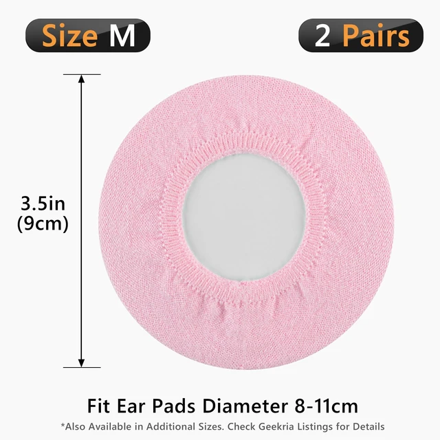 Alt view image 6 of 7 - 2 Pairs Knit Headphones Ear Covers - Product Safety Certified - Washable & Stretchable Sanitary Earcup Protectors for Over-Ear Headsets, Sweat Pads for Gym, Gaming (Size M/Pink)