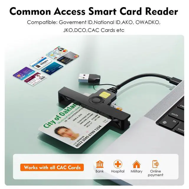 Alt view image 2 of 7 - CAC Reader 2 in 1 Type C Dual Connector, DOD Military USB Common Access CAC Card Reader Type C USB Smart Card Reader Compatible with Windows, Mac OS Mini Fold Plug and Play Black