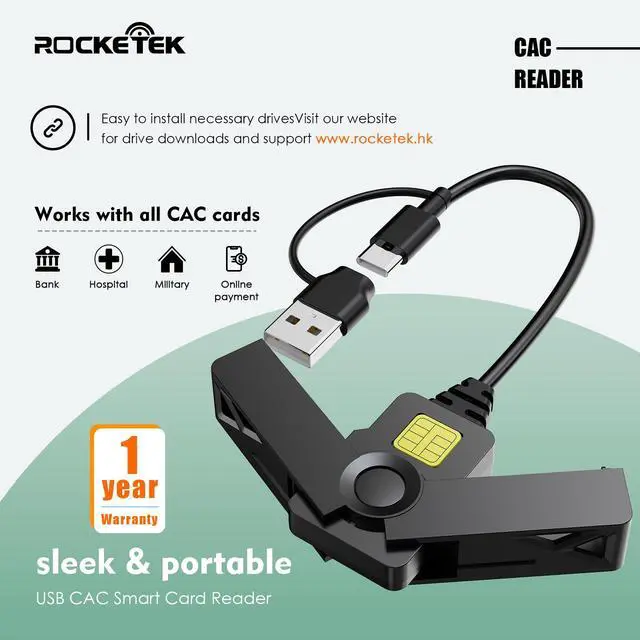 Alt view image 4 of 7 - CAC Reader 2 in 1 Type C Dual Connector, DOD Military USB Common Access CAC Card Reader Type C USB Smart Card Reader Compatible with Windows, Mac OS Mini Fold Plug and Play Black