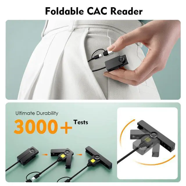 Alt view image 5 of 7 - CAC Reader 2 in 1 Type C Dual Connector, DOD Military USB Common Access CAC Card Reader Type C USB Smart Card Reader Compatible with Windows, Mac OS Mini Fold Plug and Play Black