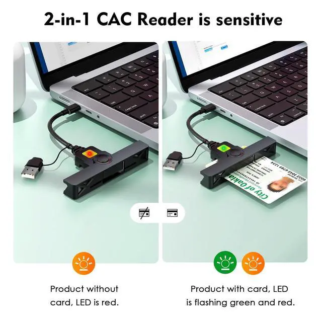 Alt view image 6 of 7 - CAC Reader 2 in 1 Type C Dual Connector, DOD Military USB Common Access CAC Card Reader Type C USB Smart Card Reader Compatible with Windows, Mac OS Mini Fold Plug and Play Black