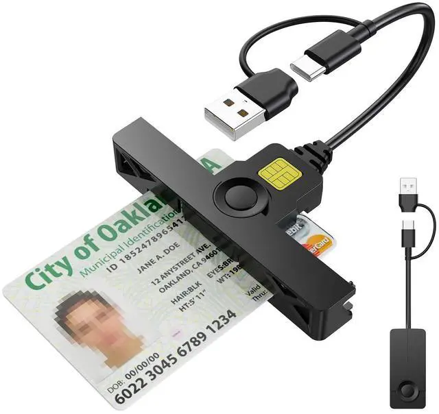 Main image of CAC Reader 2 in 1 Type C Dual Connector, DOD Military USB Common Access CAC Card Reader Type C USB Smart Card Reader Compatible with Windows, Mac OS Mini Fold Plug and Play Black