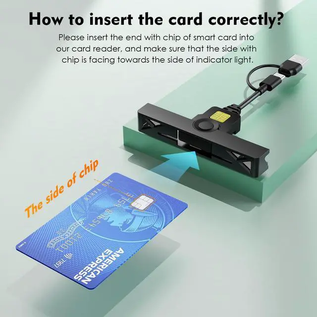 Alt view image 7 of 7 - CAC Reader 2 in 1 Type C Dual Connector, DOD Military USB Common Access CAC Card Reader Type C USB Smart Card Reader Compatible with Windows, Mac OS Mini Fold Plug and Play Black