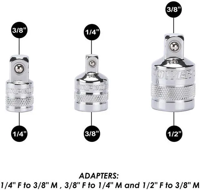 Alt view image 5 of 7 - 10 Pieces Drive Tool Accessory Set, Includes Socket Adapters, Extension Bars and Universal Joints, Premium Chrome Vanadium Steel Construction - 1/4-inch, 3/8-inch and 1/2-inch Drive Sizes